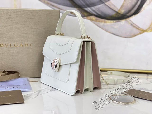 Bvlgari女包 寶格麗三層新品拼色蛇首形搭扣女士肩背包 Serpenti Forever手提包 B38329 白色  fyd1546